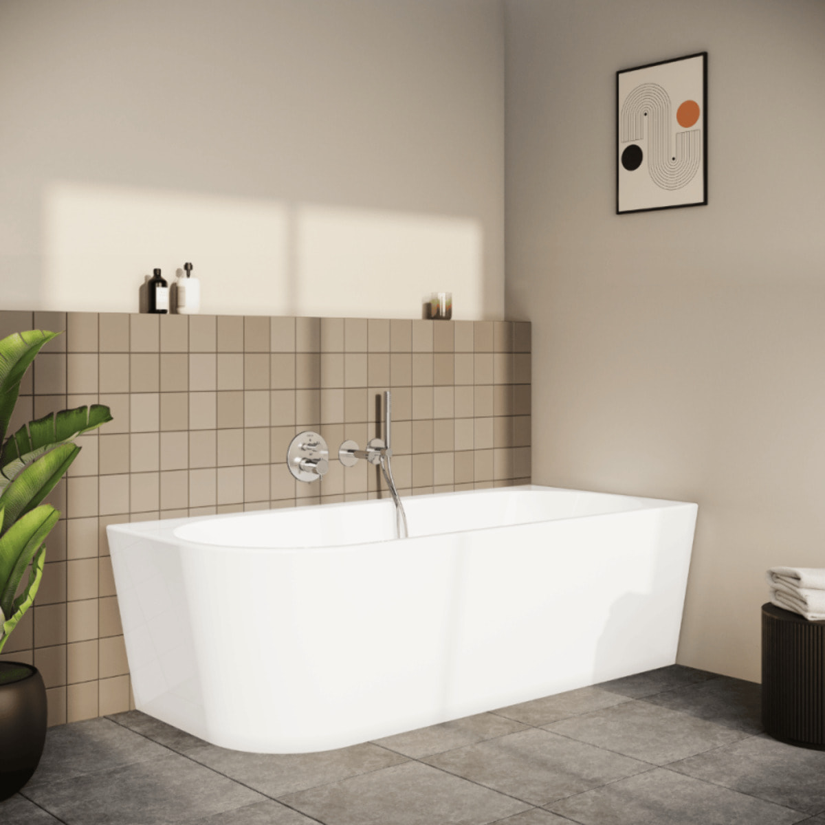 Baignoire murale angle à droite VITRA Geo 180x80 + pieds + siphon caché