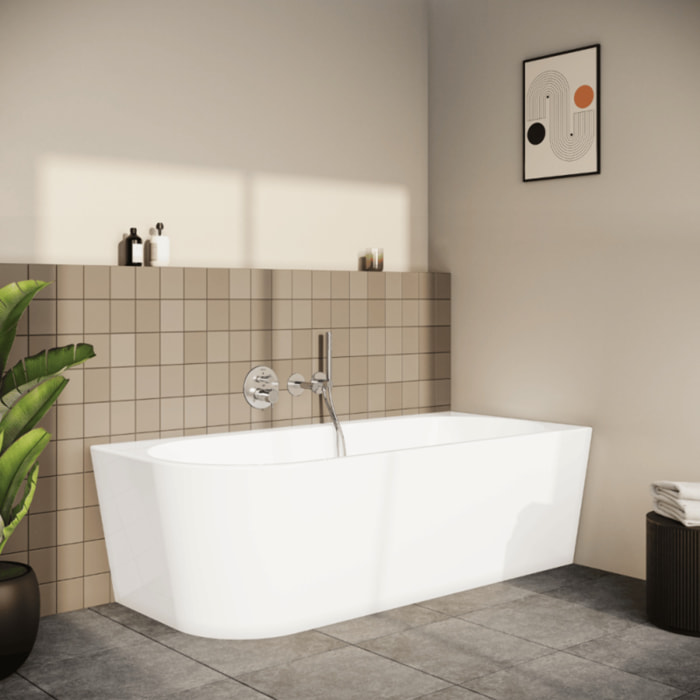 Baignoire murale angle à droite VITRA Geo 180x80 + pieds + siphon caché