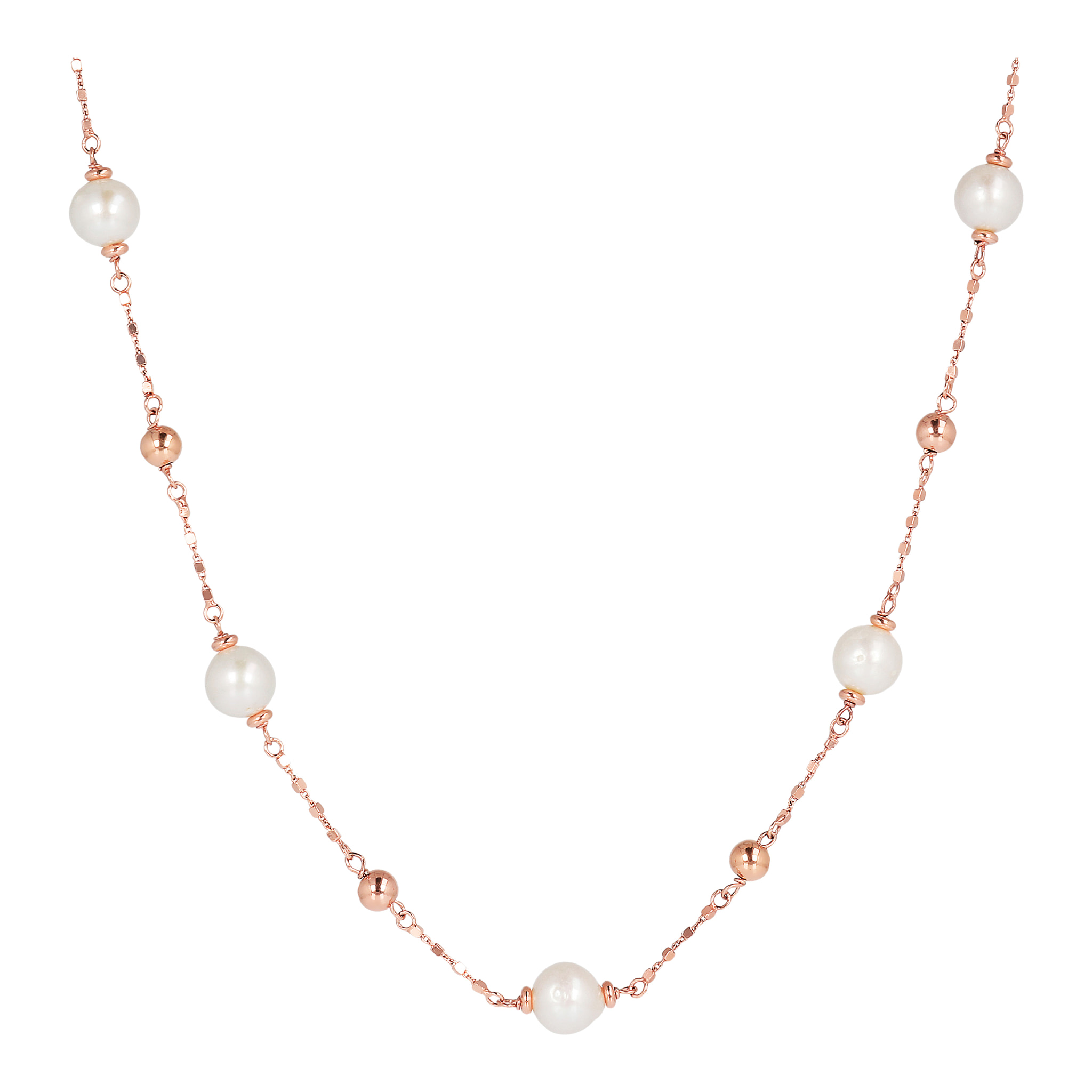 Collana Con Perle d'Acqua Dolce da 8/9 mm e Catena A Cubetti Placcata Oro Rosa 18kt