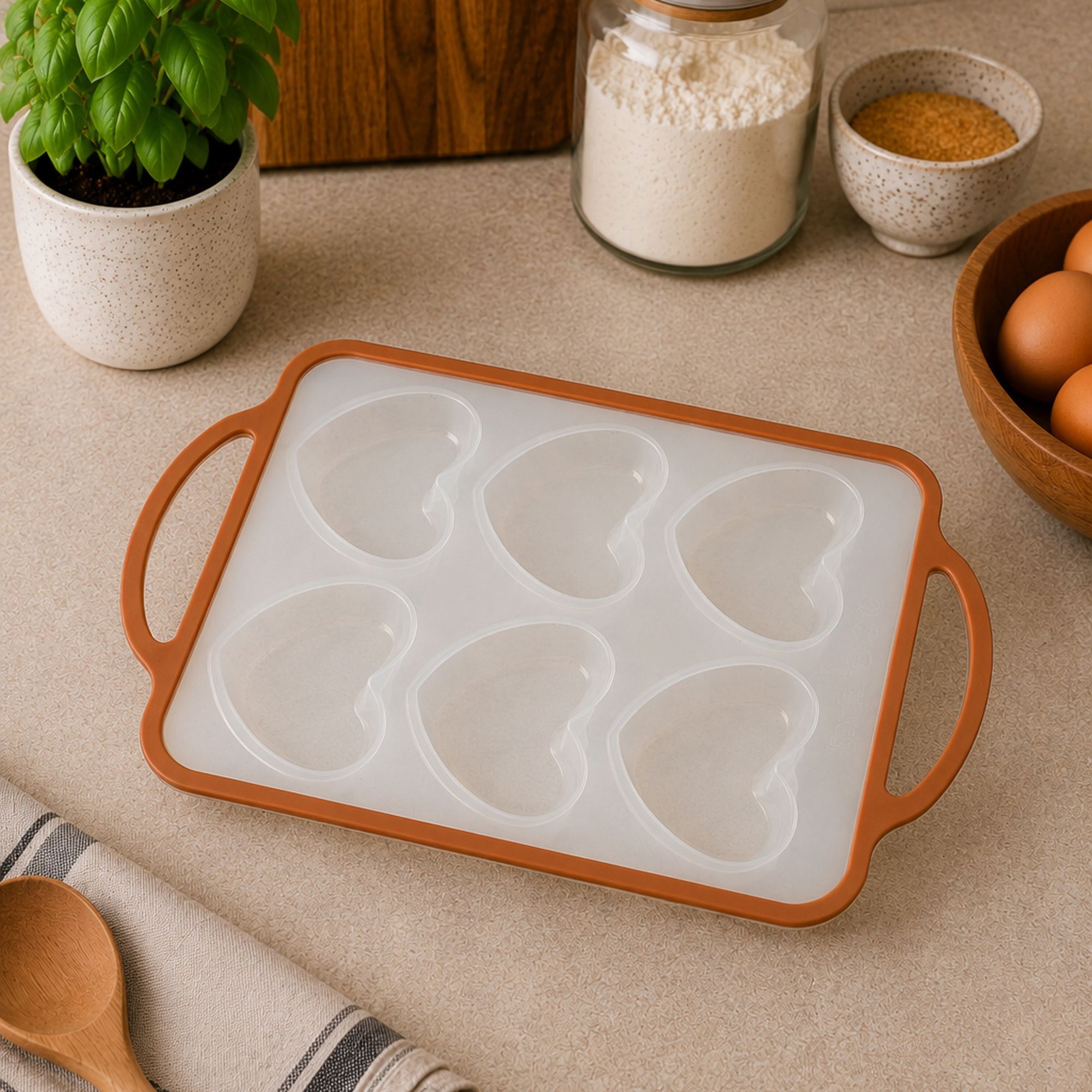 Moule à patisserie mady 6 compartiments coeur silicone acier carbone