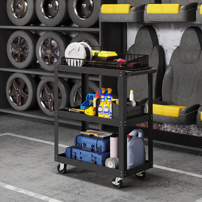Chariot à outils 3 niveaux - chariot d'atelier servante - max. 120 Kg - métal noir