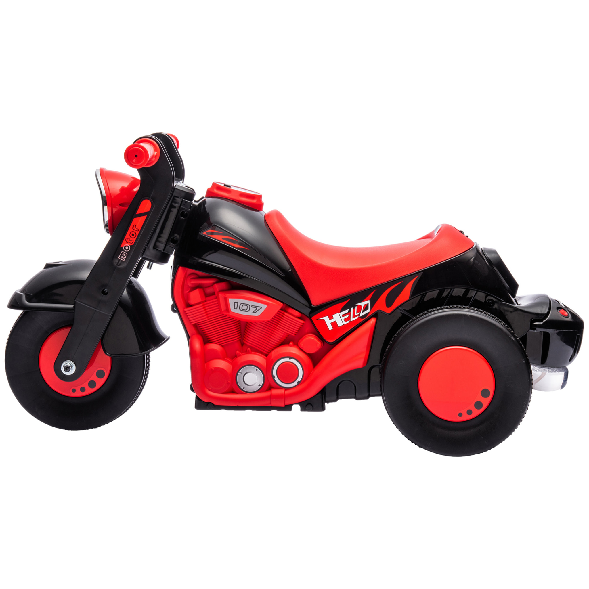 Porteur enfant moto 3 roues effet bulles et musique rouge noir