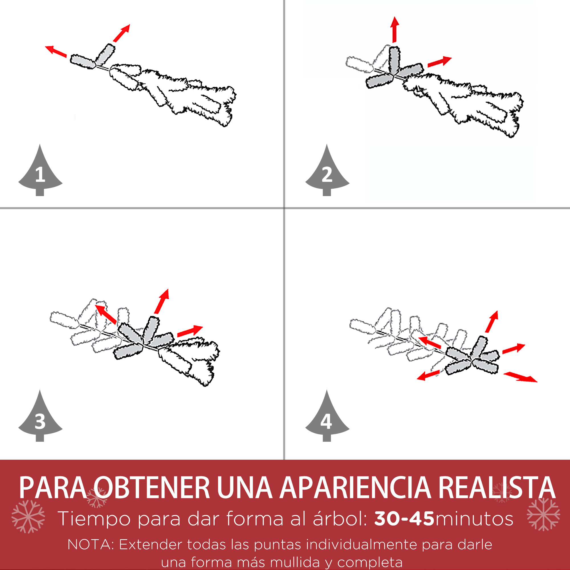 árbol de Navidad Artificial 225cm con Nieve Ignífugo con 1300 Ramas Hojas de PVC