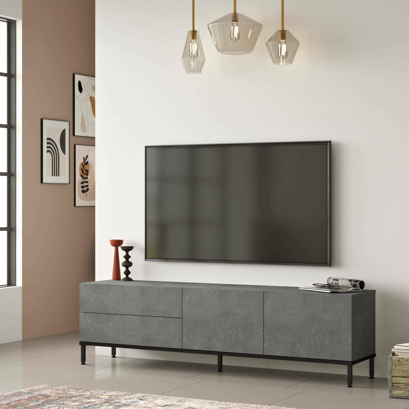 Mobile porta TV Djamanc, Credenza da soggiorno, Armadio basso per TV, Base parete attrezzata, 170x36h46 cm, Argento e Nero