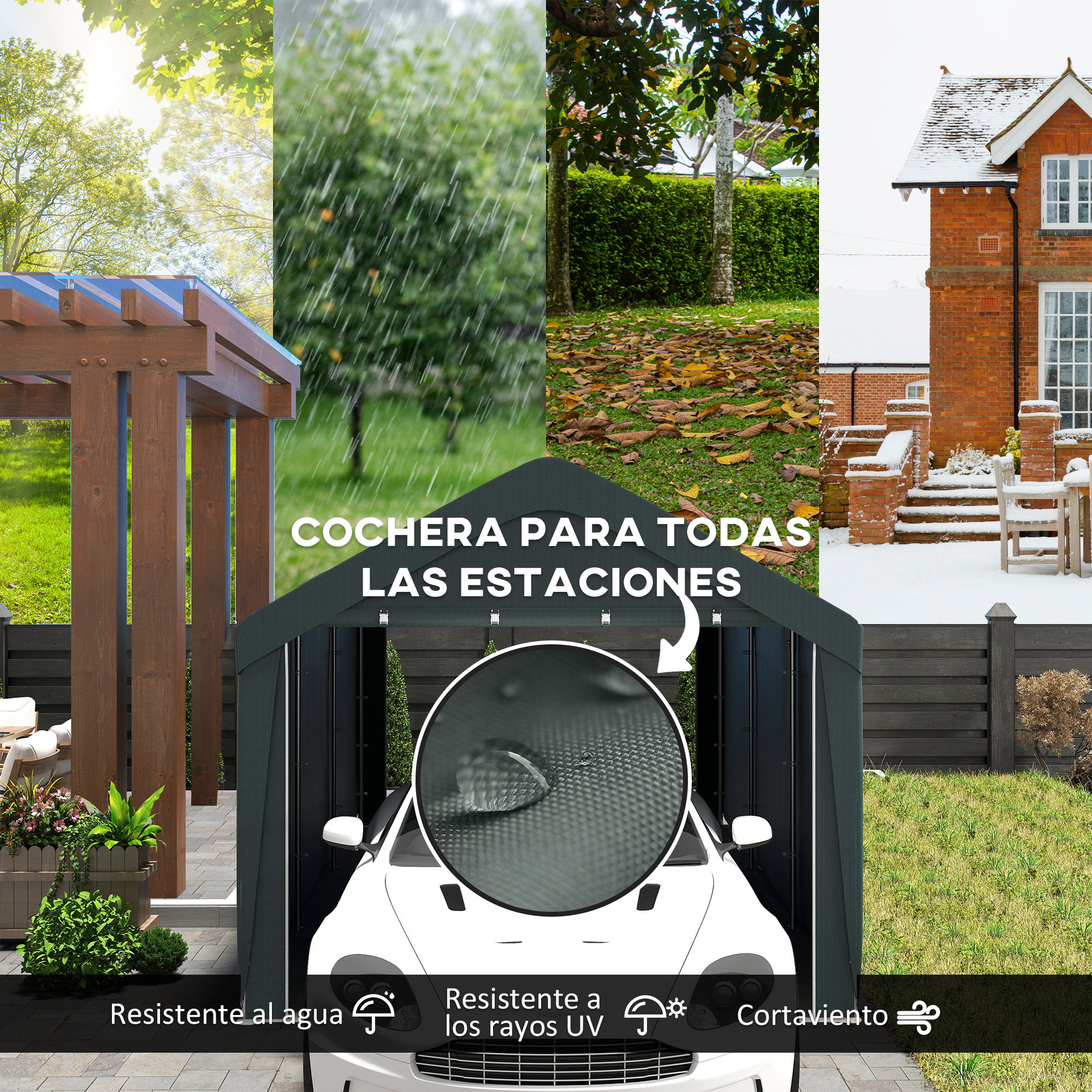 Carpa Garaje 6x3 m Garaje Exterior para Coche Impermeable Cobertizo de Exterior Anti-UV con Paredes Laterales Desmontables y 2 Puertas con Cremallera Gris Oscuro