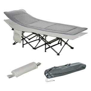 Lit de camp lit d'appoint pliable - pochette rangement, tétière, sac de transport, matelas inclus métal Oxford gris