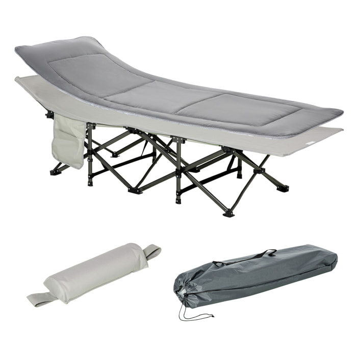 Lit de camp lit d'appoint pliable - pochette rangement, tétière, sac de transport, matelas inclus métal Oxford gris