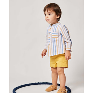 CAMISA RAYAS AMARILLA BEIGE Y AZUL