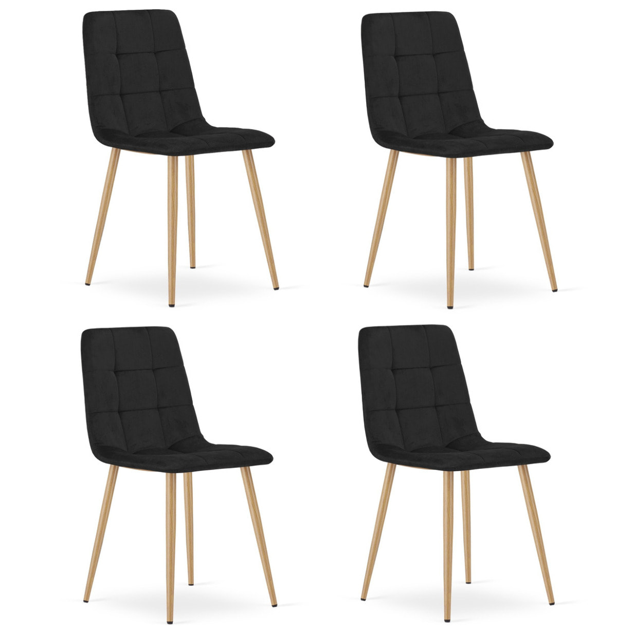 Set di 4 Sedie Kara in Velluto Nero con Gambe Effetto Legno