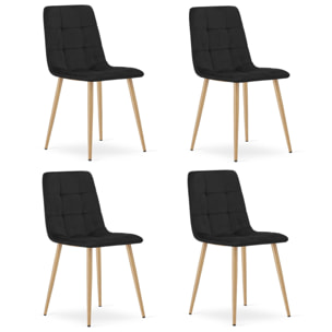 Set di 4 Sedie Kara in Velluto Nero con Gambe Effetto Legno