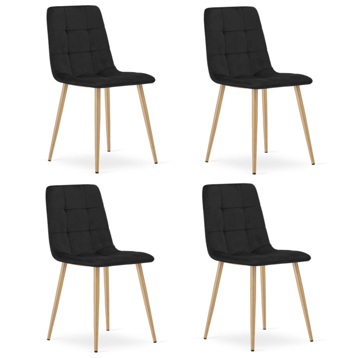 Set di 4 Sedie Kara in Velluto Nero con Gambe Effetto Legno