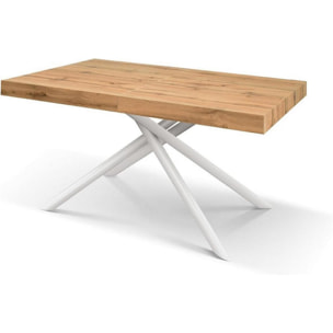 Tavolo CARRARA in legno, finitura rovere rustico e base in metallo verniciato bianco, allungabile 180×90 cm – 260×90 cm