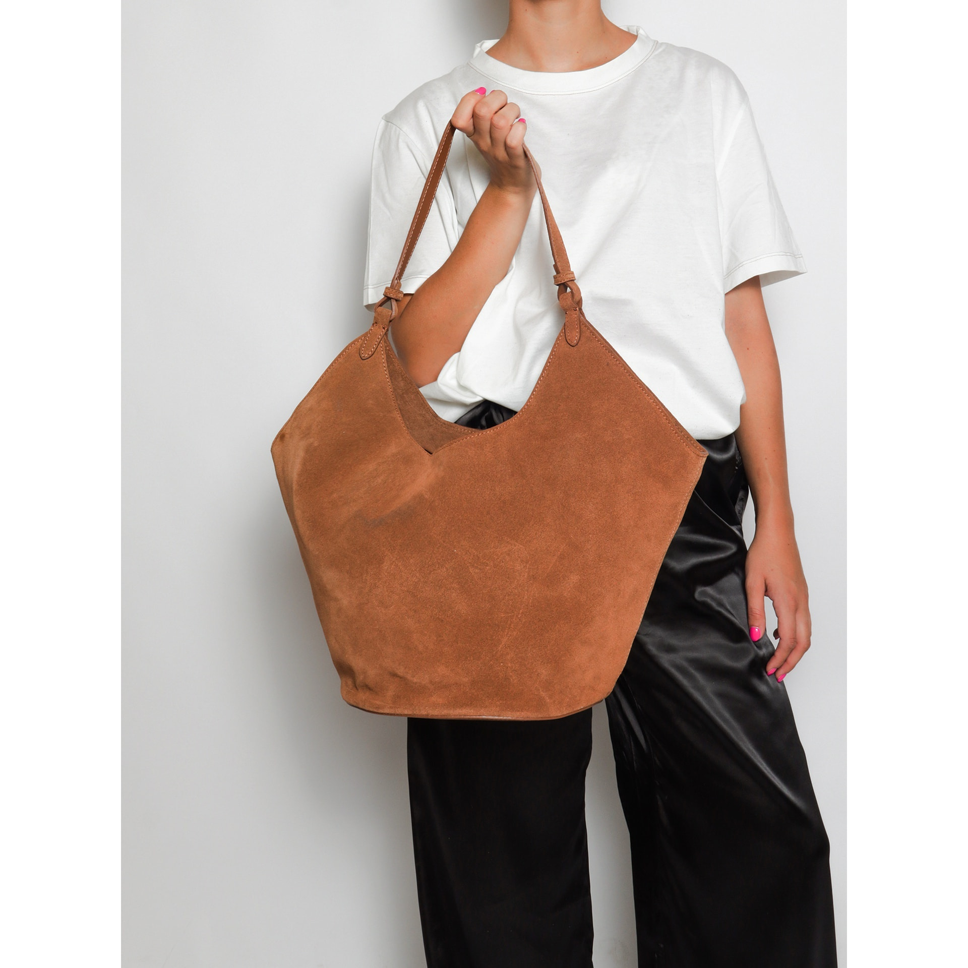 Borsa a spalla da donna - Modello Lisboa - Pelle Scamosciata - 27.0 x 38.0 x 21.5 cm