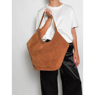 Borsa a spalla da donna - Modello Lisboa - Pelle Scamosciata - 27.0 x 38.0 x 21.5 cm