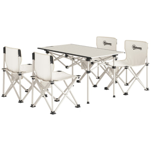 Ensemble table et chaise camping - table pliante camping avec 4 chaises rangements sacs de transport blanc