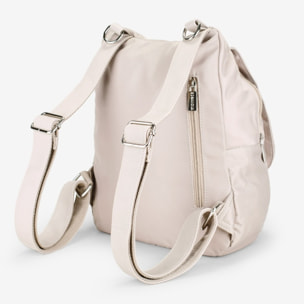 Mochila casual beige con solapa y hebillas