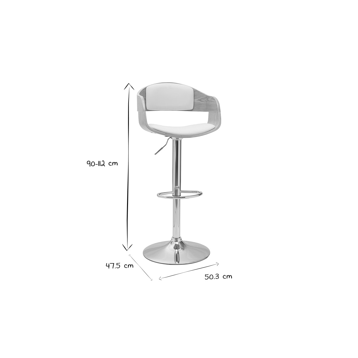 Tabouret de bar design réglable blanc et bois clair EUSTACHE