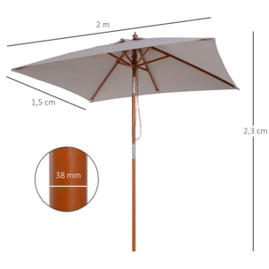 Parasol rectangulaire inclinable bois polyester haute densité 2L x 1,5l x 2,3H m gris clair