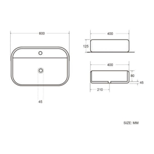 Infinitio Vasque à poser 60 x 40 x 12,5 cm, sans trop-plein + Bonde à écoulement libre - Blanc mat