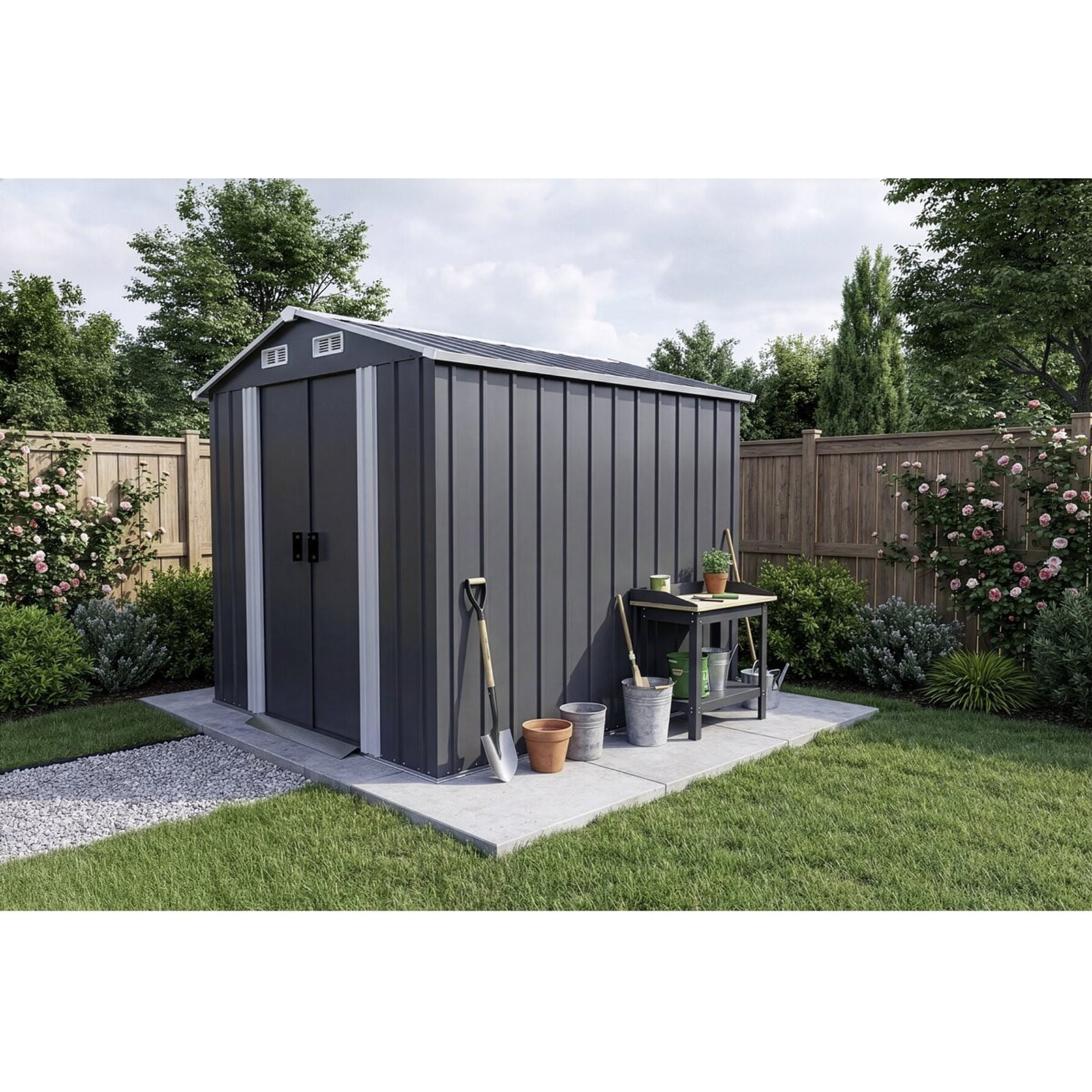 Abri de jardin métal avec portes coulissantes "Boston" - 4.12 m² - Gris