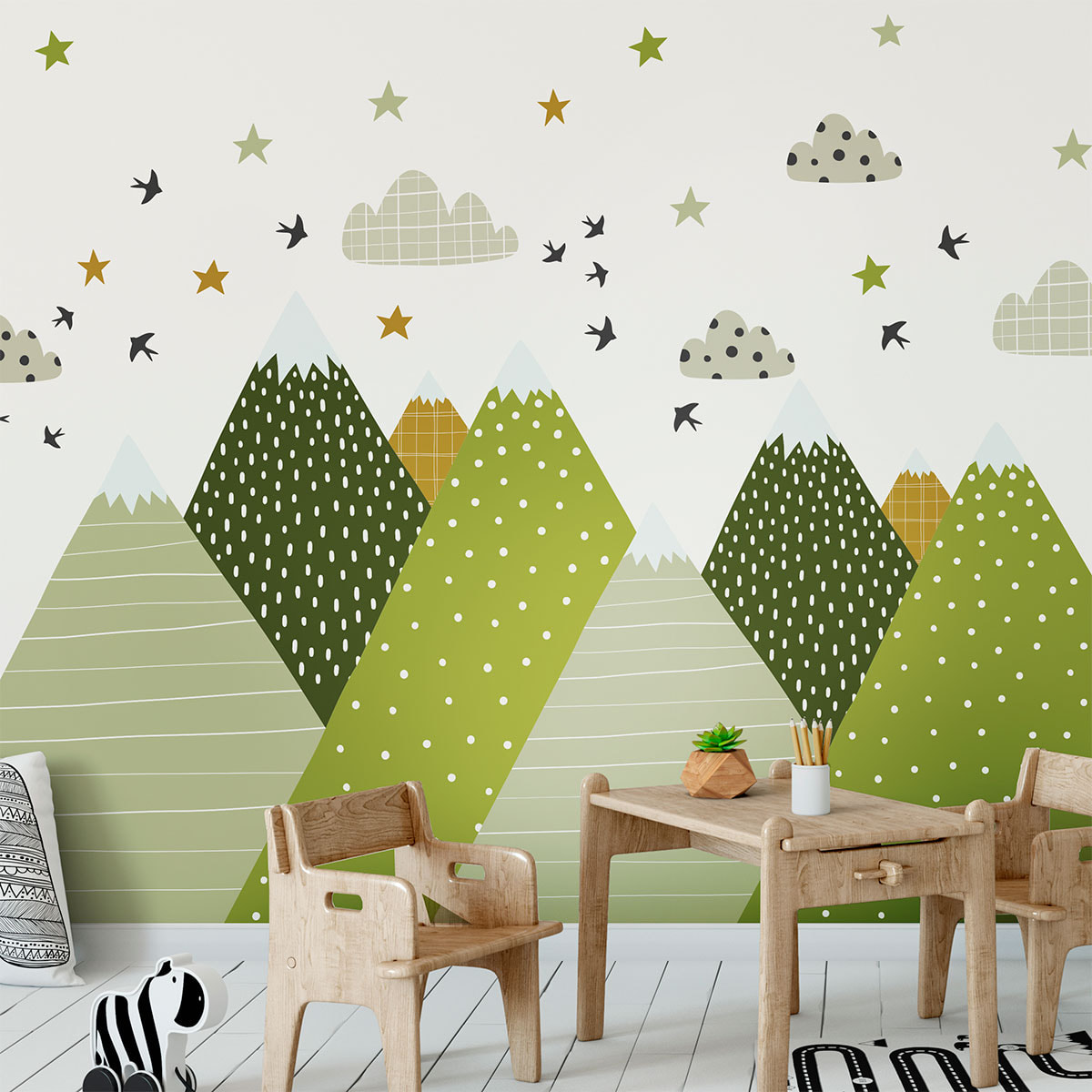 Stickers muraux enfants - Décoration chambre bébé - Autocollant Sticker mural géant enfant montagnes scandinaves HELKA