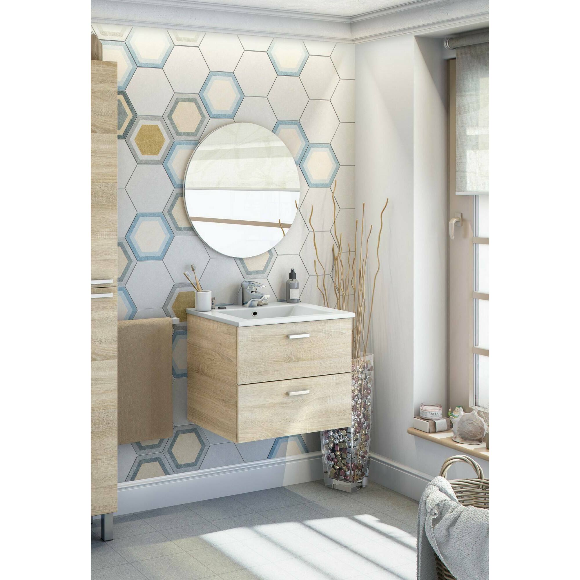 Mobile sottolavabo Doksuri, Mobiletto da bagno, Contenitore porta lavabo, Armadio per lavandino, 60x45 h50 cm, Rovere