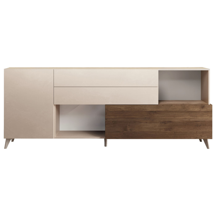 Estelle - buffet bas - 2 portes et 2 tiroirs - 241 cm - Marron / Blanc