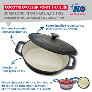 Cocotte ovale en fonte émaillée 33 cm gris classique 5 L Elo