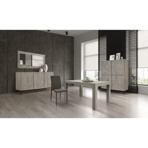 Credenza PIETRASANTA in legno, finitura in grigio cemento, piano effetto marmo statuario, 136x50 cm