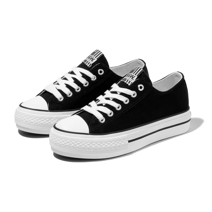 Zapatila Doble Plataforma Lona Negro B&W