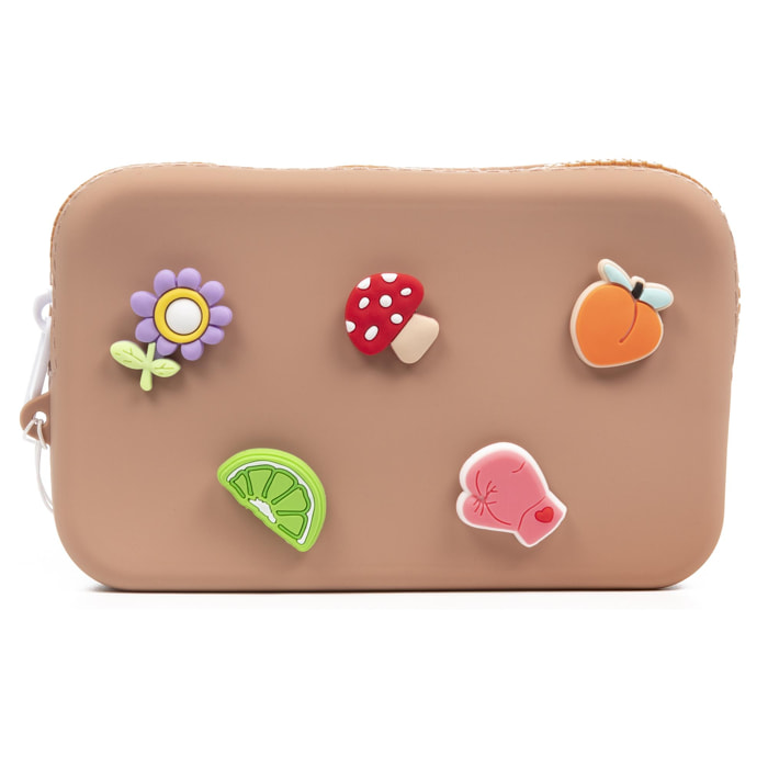 Borsa/borsetta Villaverla con manico, silicone e manico flessibile. Charms decorativi intercambiabili.