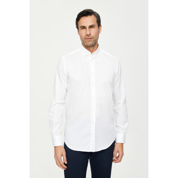 Camicia Uomo 1 Bottone Button Down Slim Twill Unito Bianco