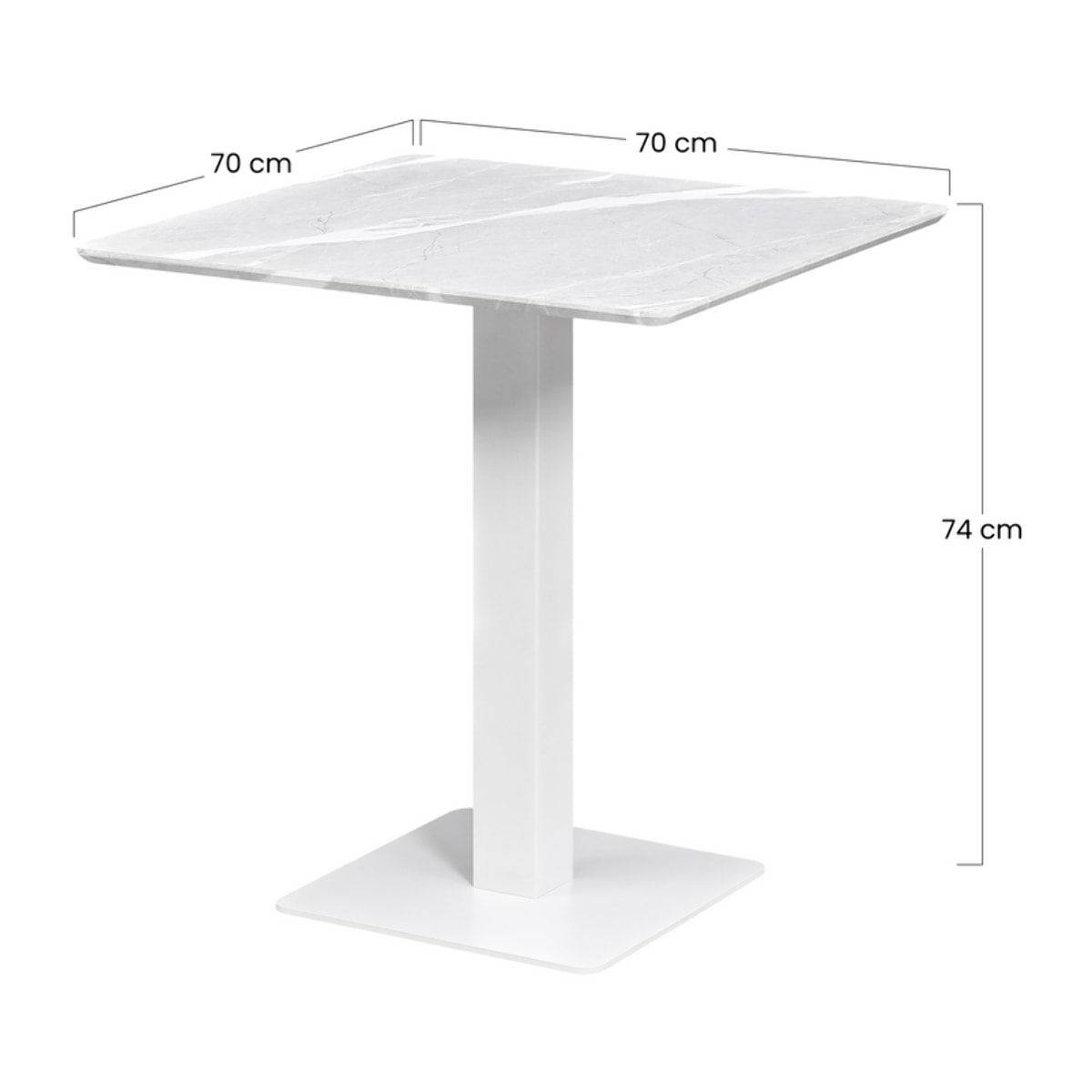 Tavolo quadrato con top marmo grigio chiaro e colonna centrale bianca - Jago