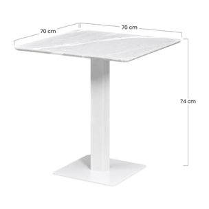 Tavolo quadrato con top marmo grigio chiaro e colonna centrale bianca - Jago