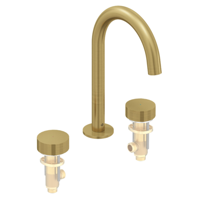Pack mitigeur lavabo 3 trous L Grands Boulevards laiton brossé avec mécanisme complet