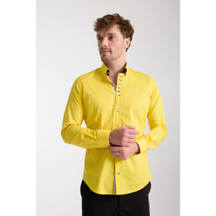 Camicia Uomo 1 Bottoni Button Down Slim Popeline Stretch Unito Giallo