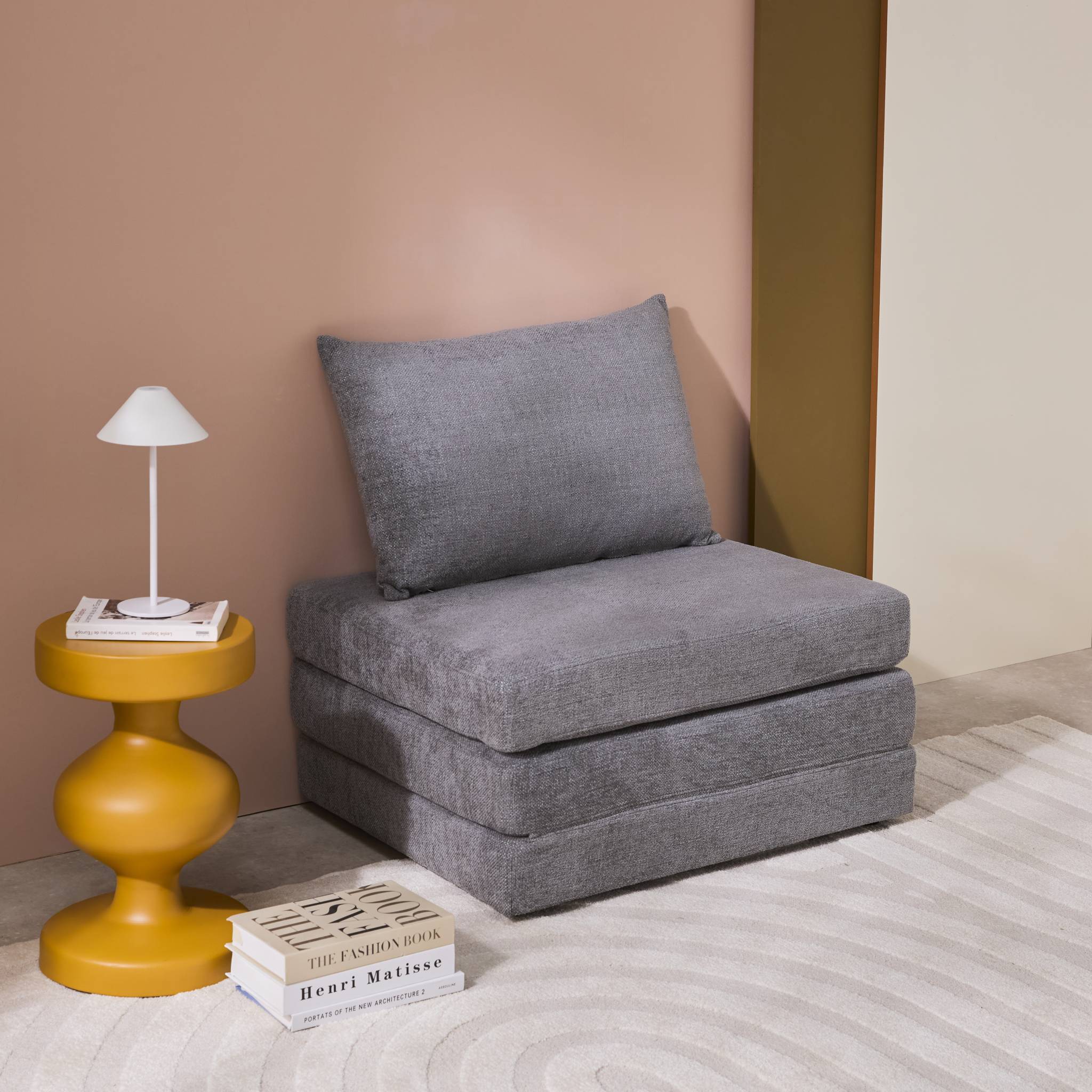 Chauffeuse matelas convertible gris tissu chenille 1 place Fold