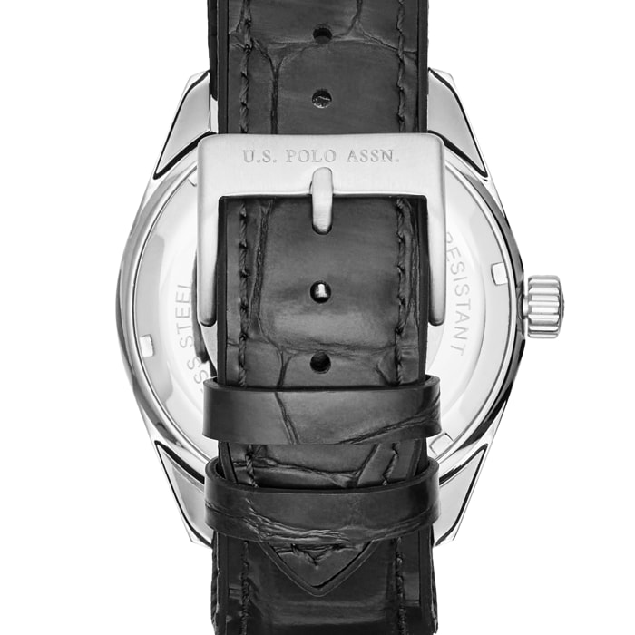 Orologio U.S. Polo Assn. in pelle nera