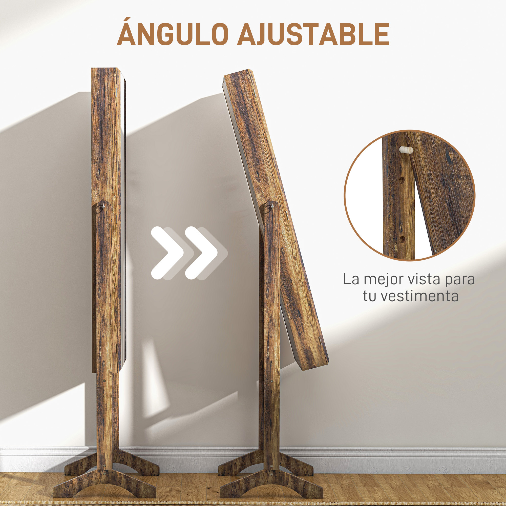 Espejo Joyero de Pie Armario de Joyería con 3 Ángulos Ajustables Cerradura Magnética Organizador de Joyas con Estantes Ranuras para Pendientes Anillos Collares 46x36,5x151,5 cm Marrón Rústico