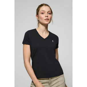 Camiseta negra de cuello de pico y manga corta con bordado Rigby Go