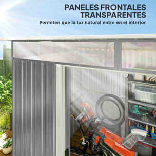 Cobertizo de Jardín Exterior 4,5 m² 260x194x200 cm Caseta de Jardín Exterior Metálica con Paneles Frontales Transparentes y 2 Puertas Corredizas para Almacenamiento de Herramientas Gris