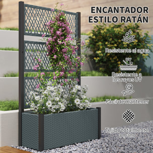 Jardinera con Enrejado de Ratán, Jardinera Exterior Grande para Plantas Trepadoras, Maceta con Forro, para Jardín, Patio, Terraza, 90x35x148 cm, Gris Oscuro