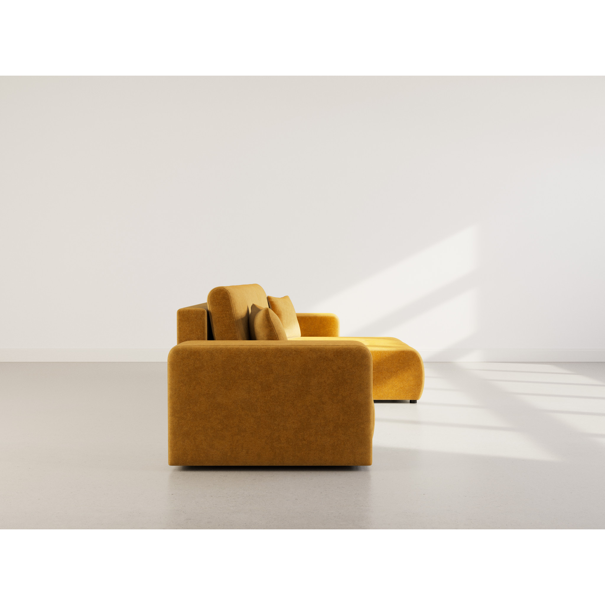 Nicole - Canapé d'angle réversible 5 places convertible avec coffre en tissu - Jaune