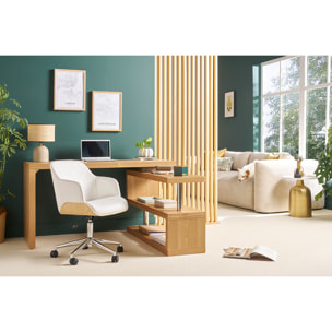 Chaise de bureau à roulettes design noir, bois foncé noyer et acier chromé SANDRO