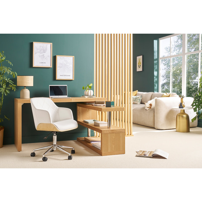 Chaise de bureau à roulettes design noir, bois foncé noyer et acier chromé SANDRO