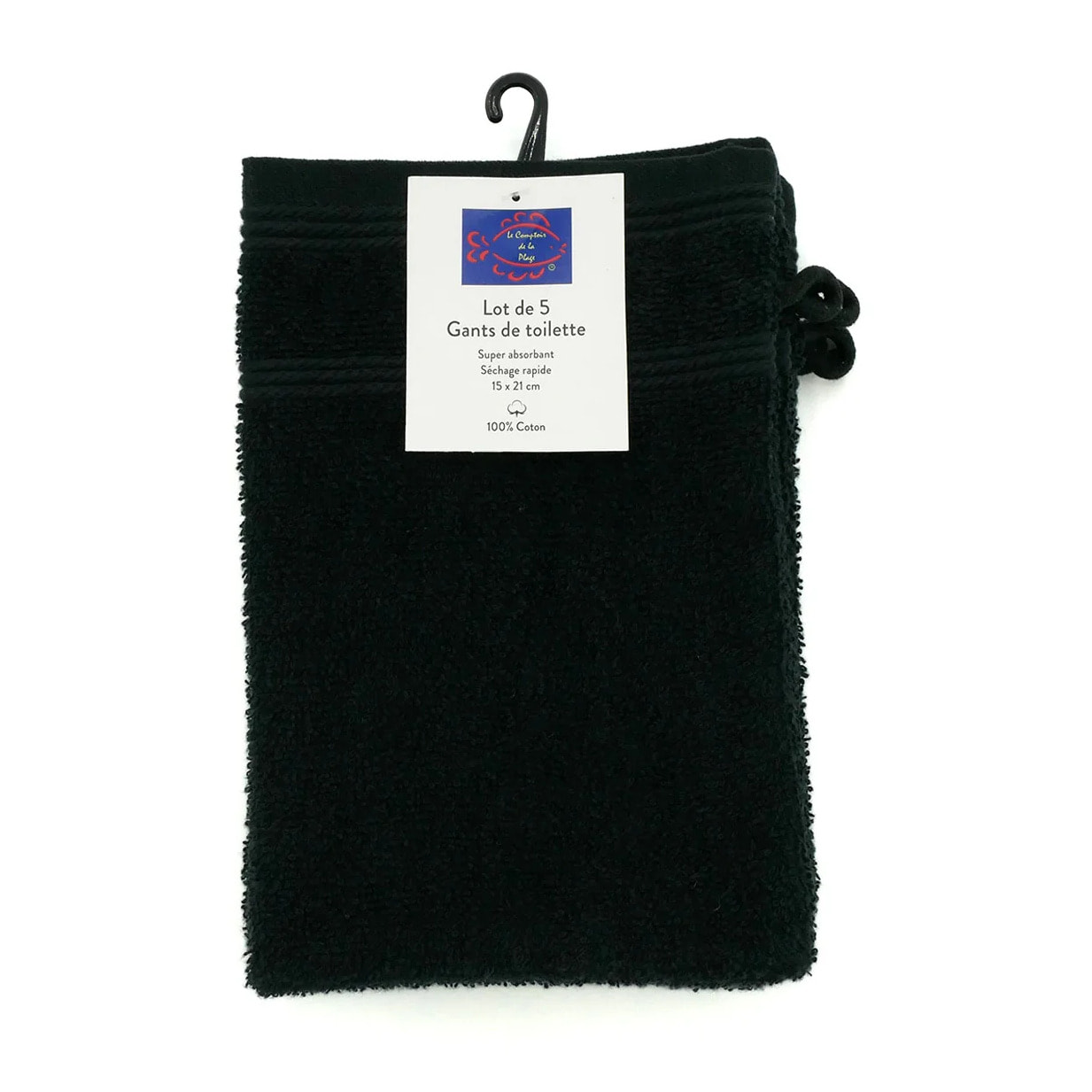 Lot de 5 gants de toilette - Noir - 15x21cm