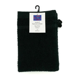 Lot de 5 gants de toilette - Noir - 15x21cm