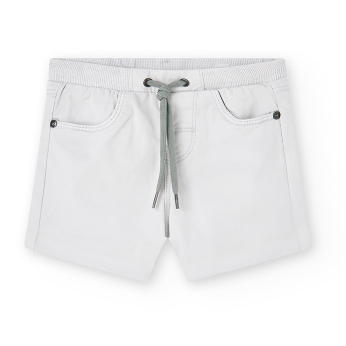 Bermudas para niÃ±o en algodÃ³n liso de color beige, Camiseta