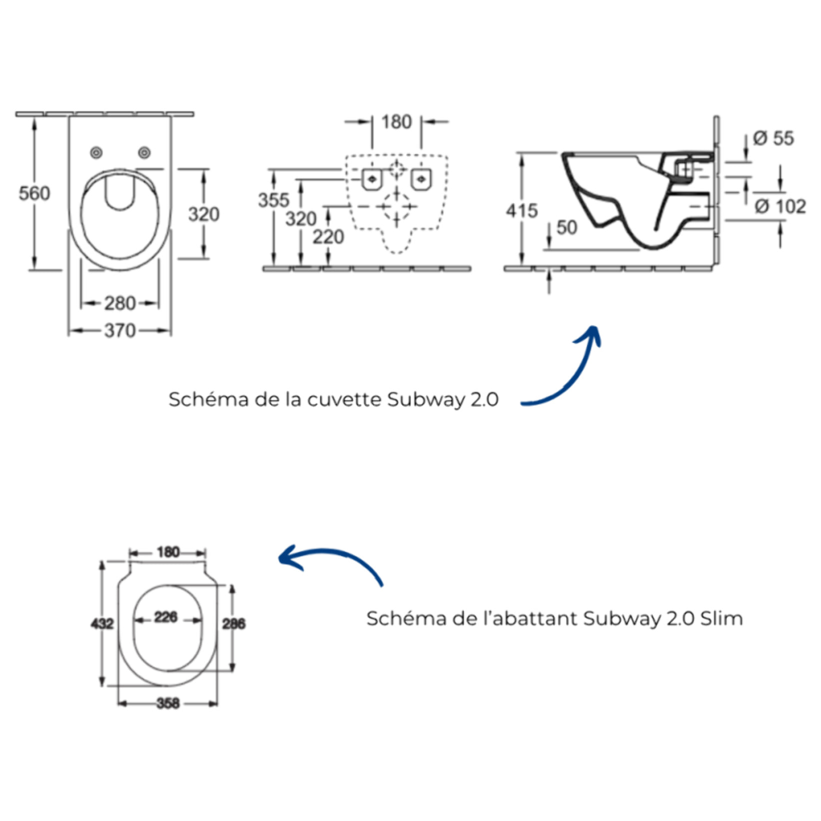 Cuvette WC suspendu sans bride Villeroy & Boch Subway 2.0 avec abattant frein de chute