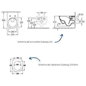 Cuvette WC suspendu sans bride Villeroy & Boch Subway 2.0 avec abattant frein de chute